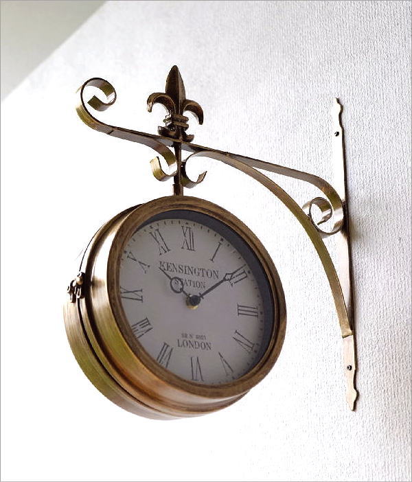 両面時計 おしゃれ 掛け時計 壁掛け時計 アンティーク調 クラシック レトロ ヨーロピアン 両面ウォールクロック フルールドリス Bz  [abk8051]