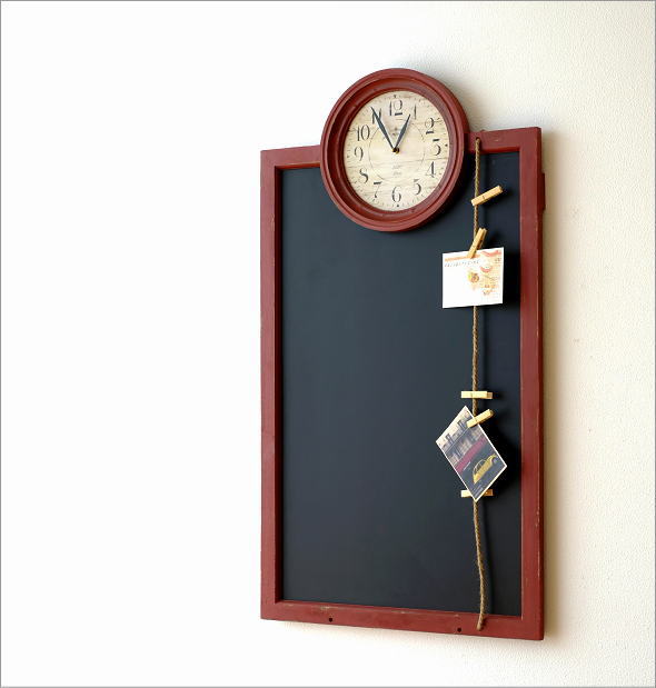 黒板 おしゃれ 壁掛け 時計付き アンティーク レトロ カフェ キッチン メニュー 掲示板 ウォールクロック 掛け時計 アンティークな時計付き黒板 Dcr2804 ギギliving
