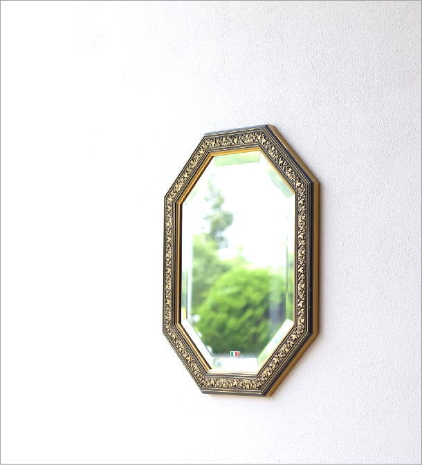 八角形 鏡 ミラー 玄関 壁掛け イタリア製 ウォールミラー おしゃれ