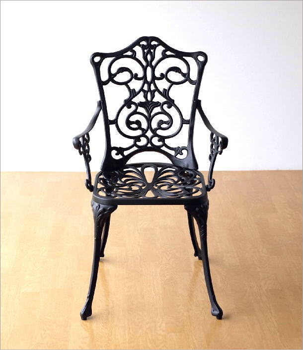 ガーデンチェアー おしゃれ アルミ製 椅子 チェア 屋外 お庭 ガーデニング 軽量 アルミのエレガントなガーデンアームチェアー BK  [ebn8430] ギギliving