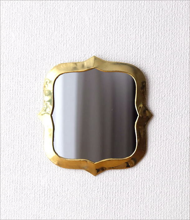 鏡 壁掛けミラー 真鍮 アンティーク レトロ ゴールド ウォールミラー 