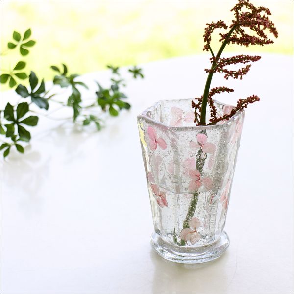 花瓶 ガラス おしゃれ かわいい フラワーベース 花器 ガラスベース 小ぶり 小さい インドのガラスベース プレスフラワー [kan7832] |  ギギliving