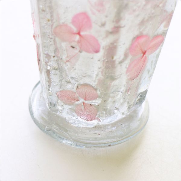 花瓶 ガラス おしゃれ かわいい フラワーベース 花器 ガラスベース 小ぶり 小さい ヘキサゴン型 インドのガラスベース プレスフラワー  [kan7832]