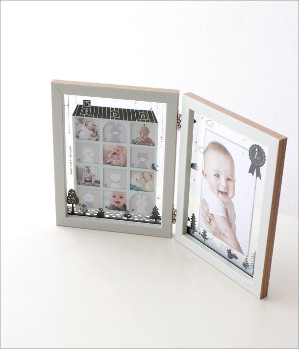 フォトフレーム ベビー 12ヶ月 赤ちゃん 卓上 写真立て かわいい 可愛い おしゃれ 北欧 複数 多面 12枚 12窓 1年 ティアラベビーフレーム モノトーン Kkm9486 ギギliving