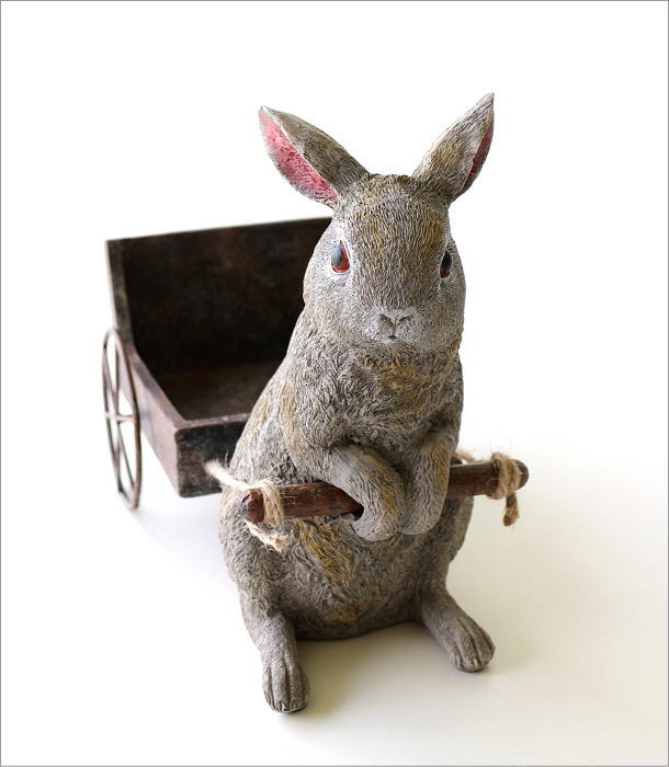 専門店では 兎の籠屋 置物 インテリア 彫刻 木製 ウサギ 【d21-2 