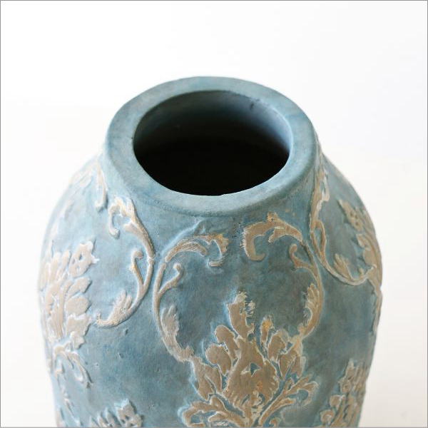 花瓶 おしゃれ 陶器 フラワーベース 花器 直径15×高さ26cm かわいい テラコッタ 卓上 モダン アンティーク 陶器のベース Damask  [sik3212]