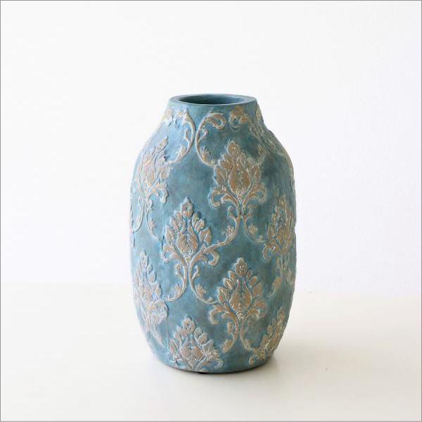 花瓶 おしゃれ 陶器 フラワーベース 花器 直径15×高さ26cm かわいい テラコッタ 卓上 モダン 陶器のベース Damask [sik3212]  | ギギliving