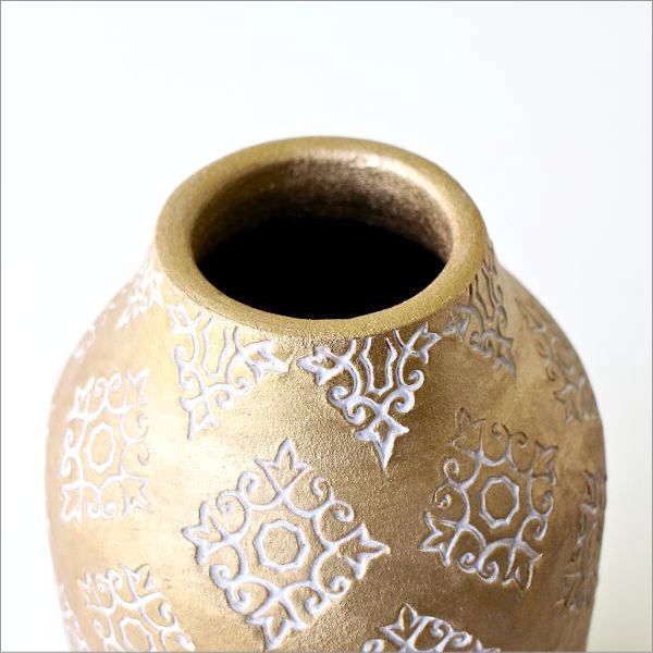 花瓶 おしゃれ 陶器 フラワーベース 花器 直径15×高さ26cm かわいい テラコッタ 卓上 陶器のベース MOROSアラベスク [sik5571]  | ギギliving