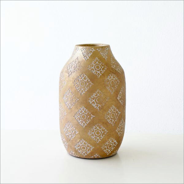花瓶 おしゃれ 陶器 フラワーベース 花器 直径15×高さ26cm かわいい テラコッタ 卓上 陶器のベース MOROSアラベスク [sik5571]  | ギギliving