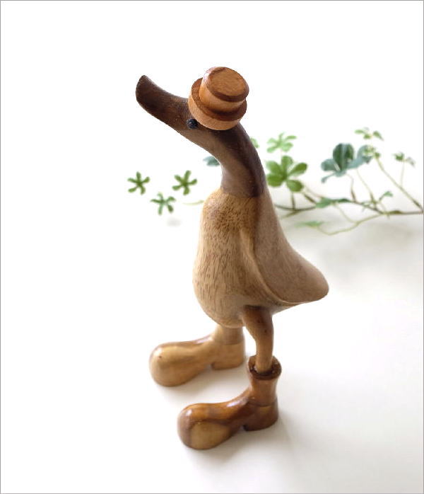 アヒル 鳥 ダック 置物 オブジェ おしゃれ 木彫り 木製 天然木 かわいい 木のオブジェ バンブーダック ハット＆ブーツ [tom7702] |  ギギliving
