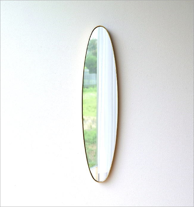 壁掛けミラー アンティーク スリム ゴールド 鏡